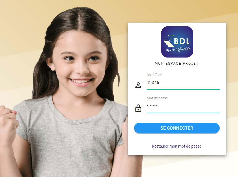 Ecran de connexion à l'espace projet BDL