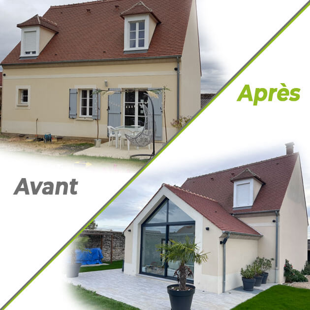 Projet d'extension de maison avant et après travaux