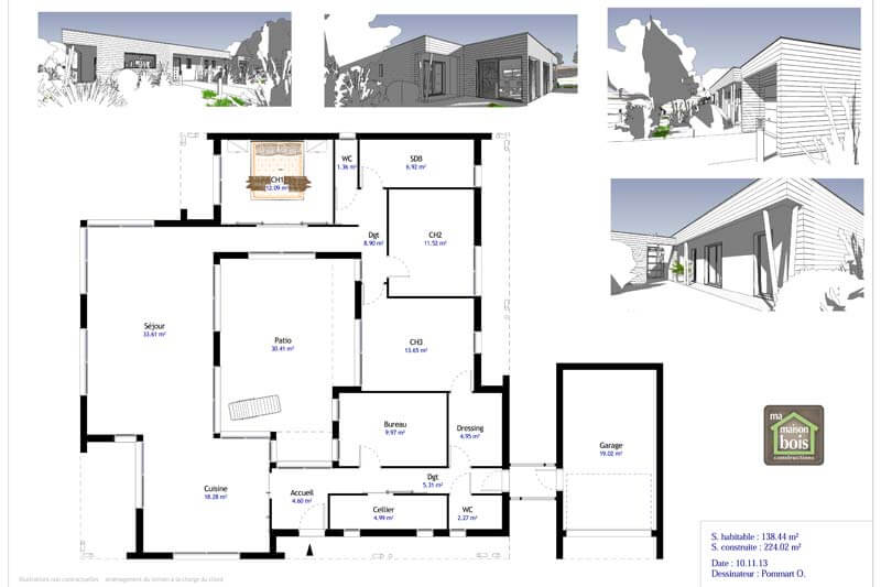 Rendu et plan de maisons ossature bois