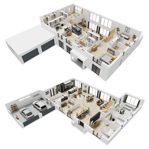 Plan 3D intérieur maison individuelle à étage haut de gamme